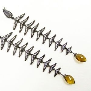 AZAARA Rhodium Plated Citrine Statement Earrings